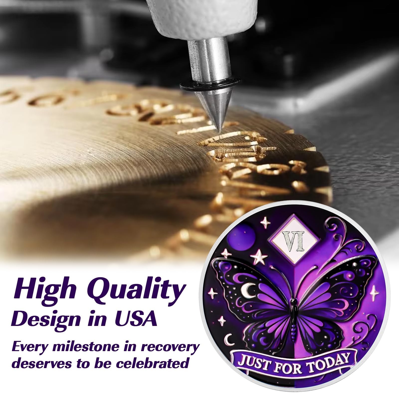 Moonlit Butterfly of Hope 6 Year Sobriety Coin, Affirmation AA Chips, Addicti…