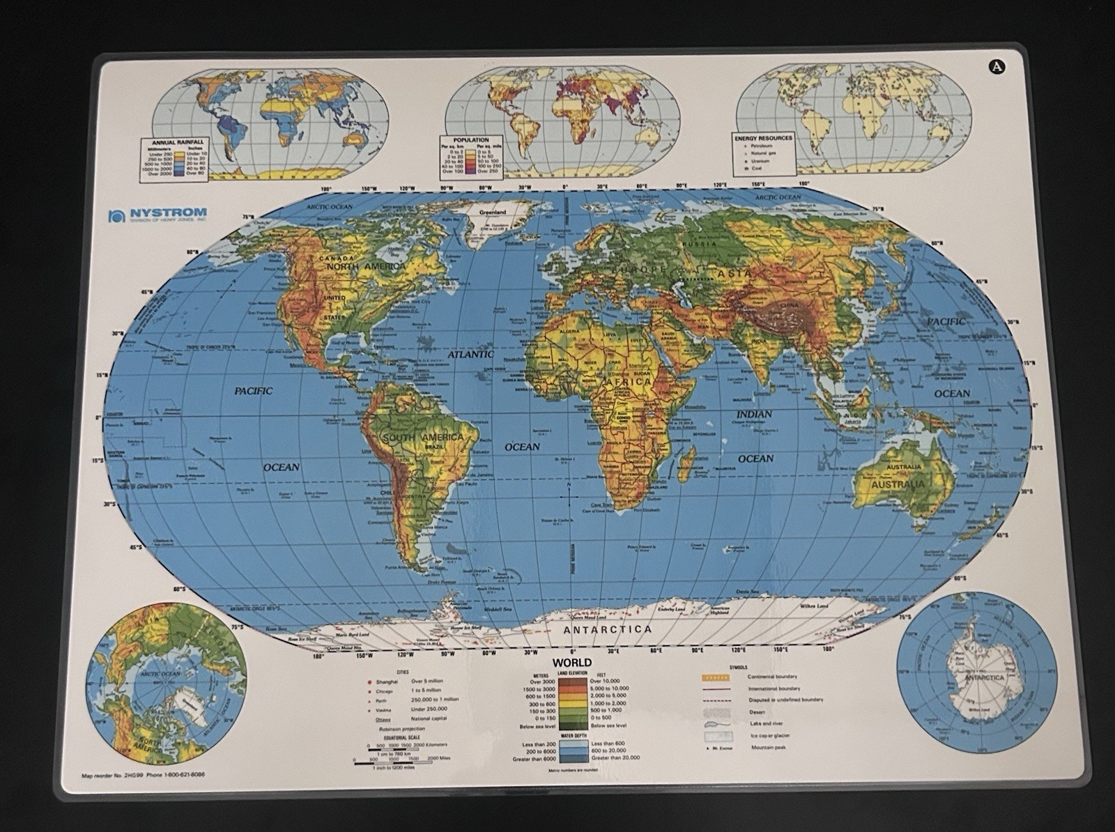Nystrom Physical Landscape Laminated World Map 2-Sided 22″ X 17.5″