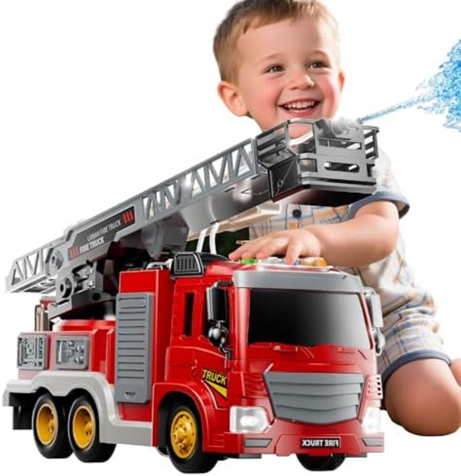 Fire Truck Toy for Kids 3 4 5 6 7 8 Years Old – Fire Trucks Playset with Rotatin