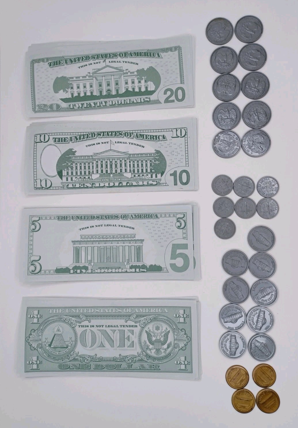 Play Money Paper Bills 4 Denominations & Coins Lot