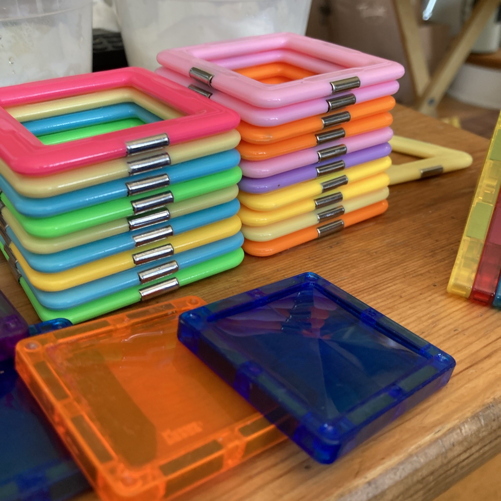 Lot of 32 Magnetic Tiles Different Colors/types Early Learning