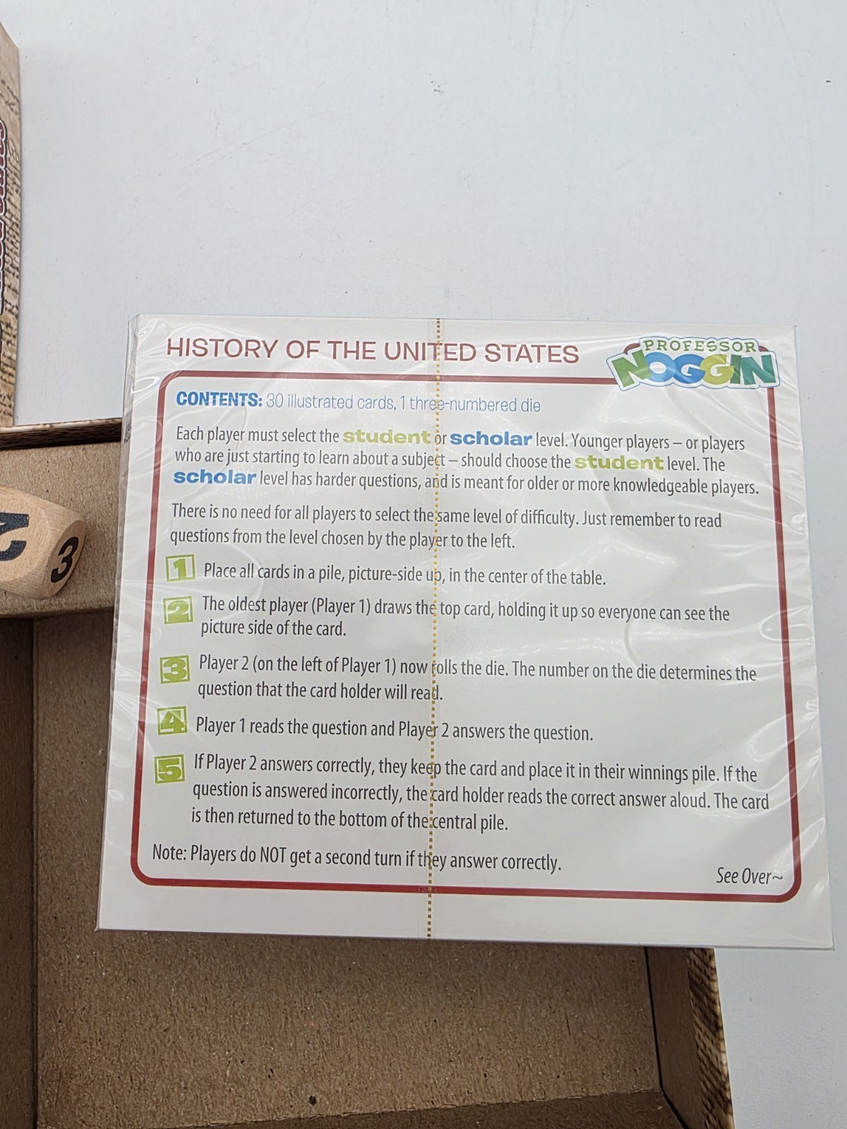 Professor Noggin’s History of the United States Card Game #29, New Open Box