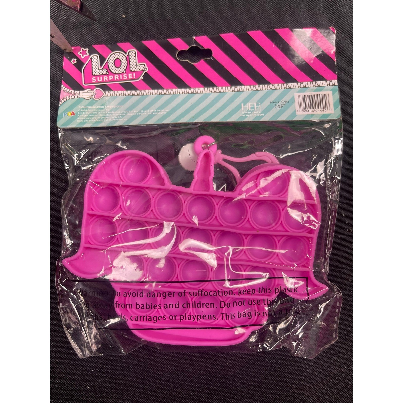 LOL Surprise Popper Fidget Keychain Pink Silicone Bubble Pop Toy Backpack Clip