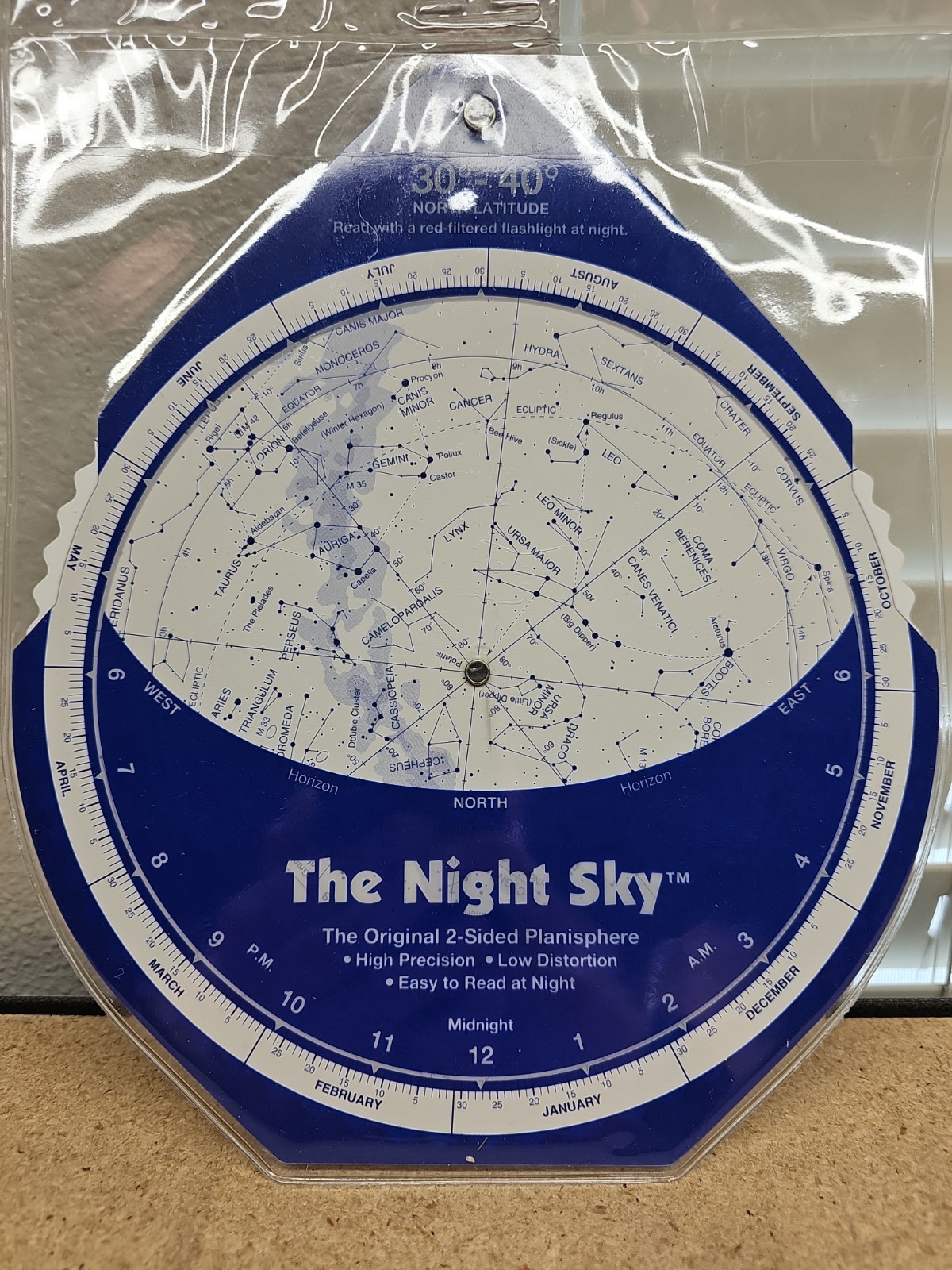 THE NIGHT SKY 2-Sided Planisphere Star Chart Map 30-40 Degrees North Latitude B6