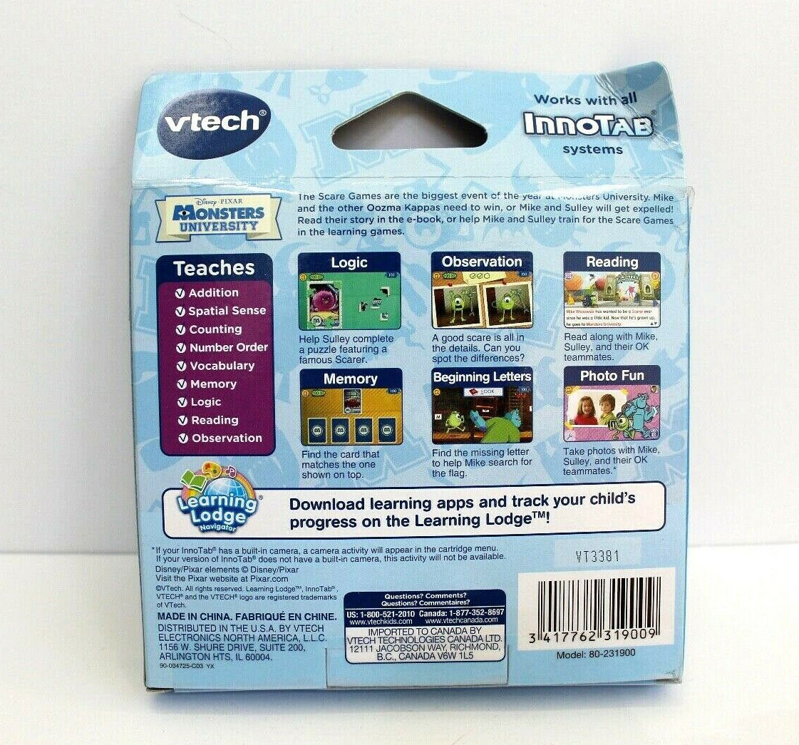 VTech Innotab Problem Solving Disney Pxar Monsters University 4-7 Years Sealed
