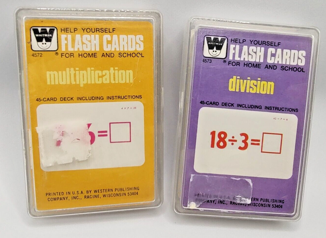 Vtg Whitman Flash Cards Multiplication Division Complete Plastic Cases Lot of 2