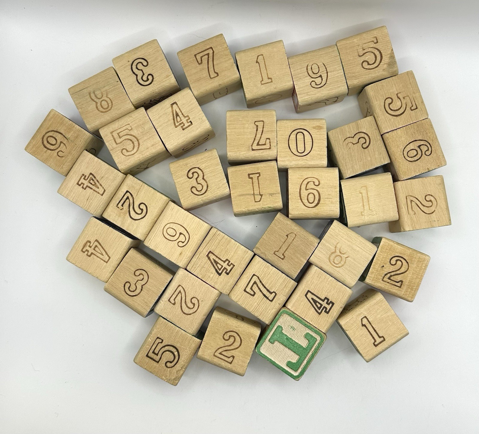 Lot of 35 Vintage Wooden Alphabet Building Blocks Letters and Numbers Children