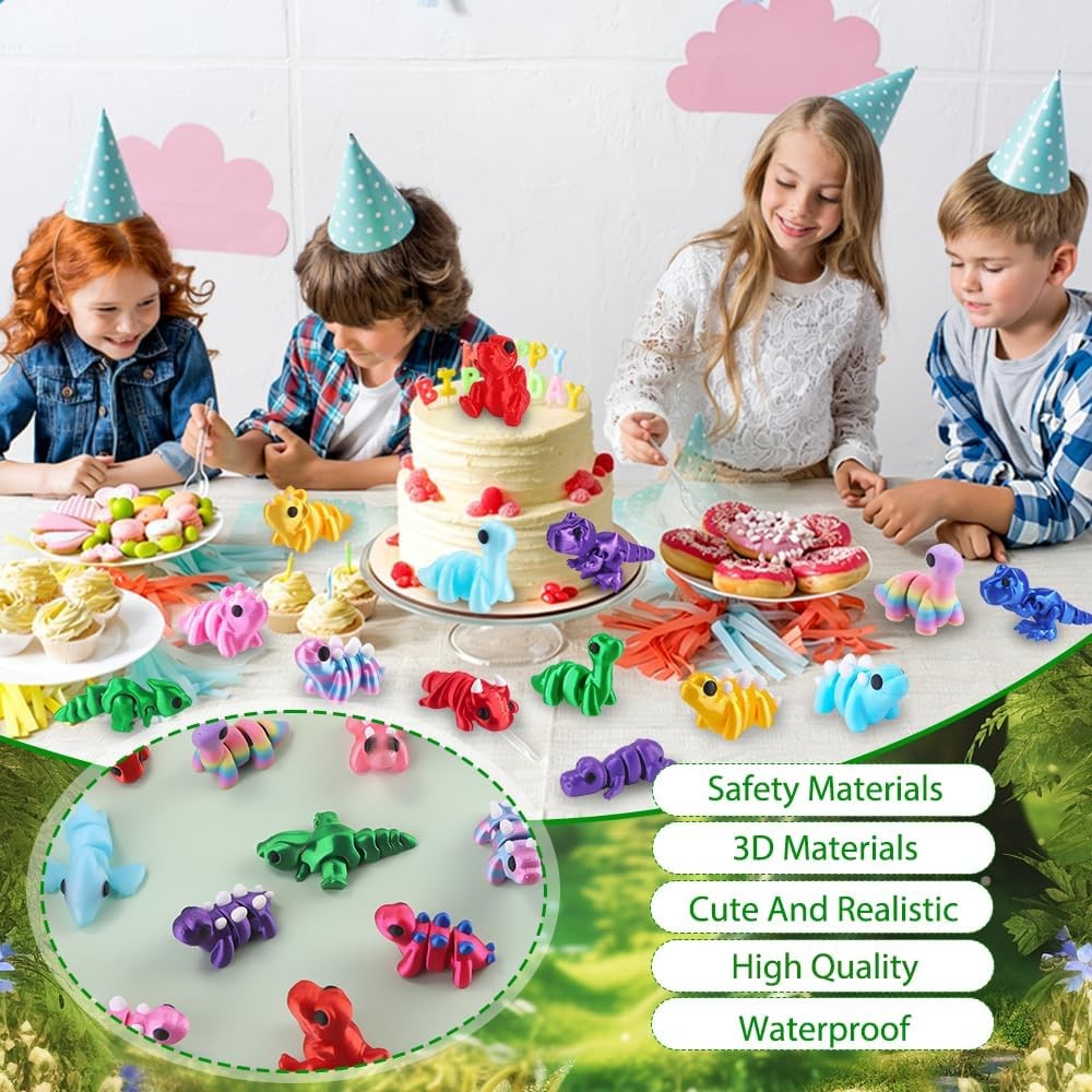24 Pcs 3D Printed Dinosaur Animals Set, Mini Animals 3D Figurines Toys Set Cute