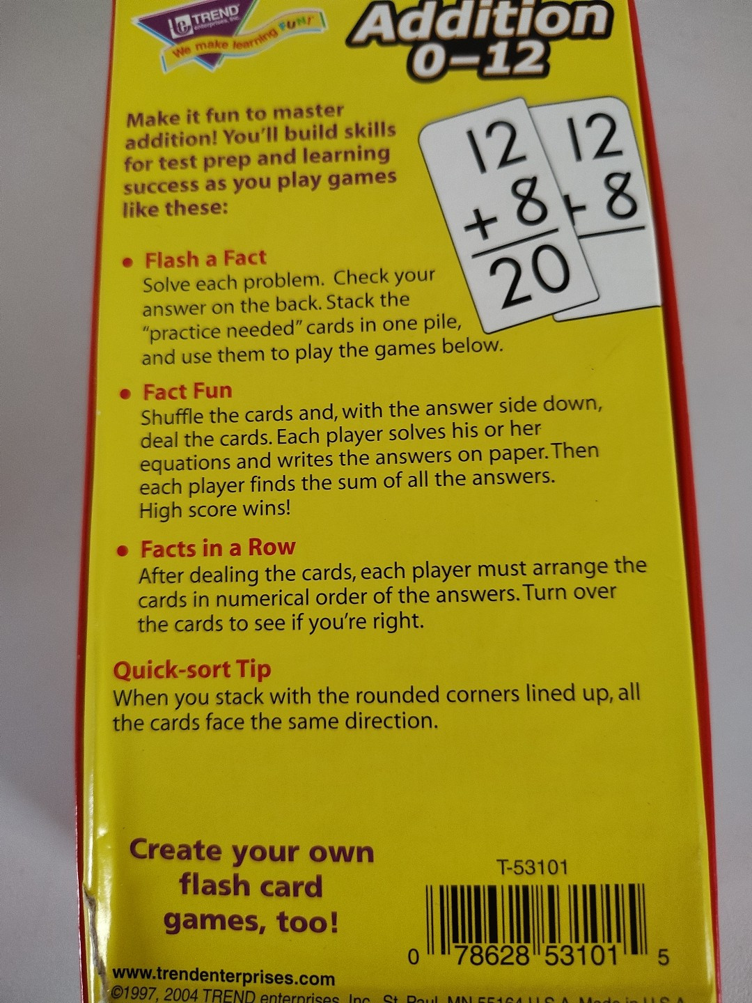 Trend Flash Cards Addition 0-12 Ages 6 And Up