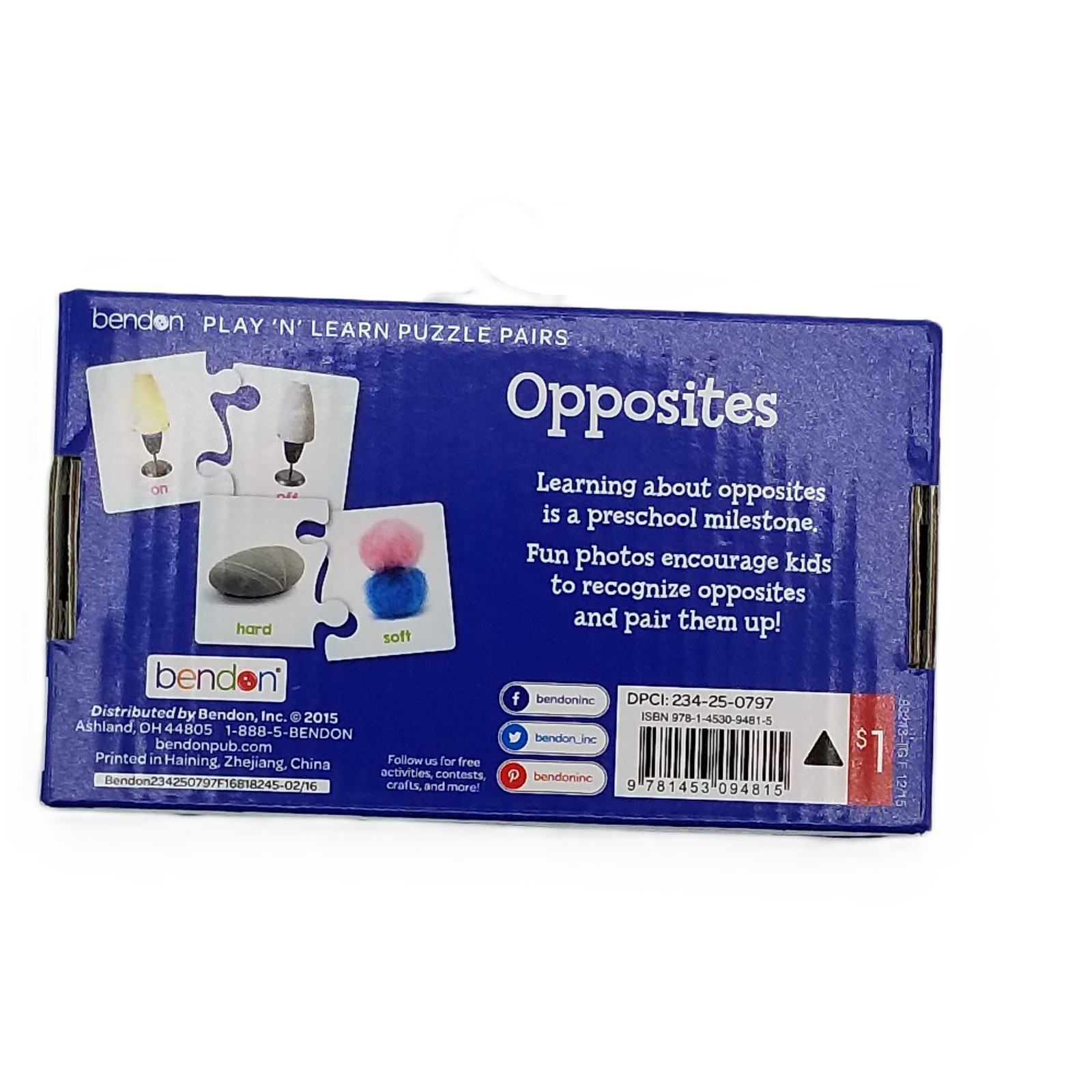 Bendon Play Learn Opposites Puzzle Pairs 14 Double Sided Preschool Educational