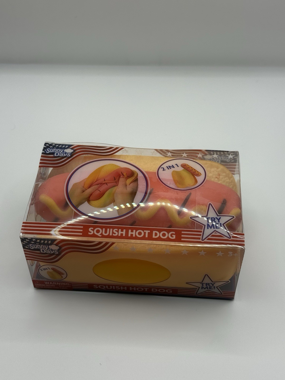 Squishy Hot Dog Squeezy Fidget Toy Sunny Days 2-in-1 Hotdog Stress Relief NEW