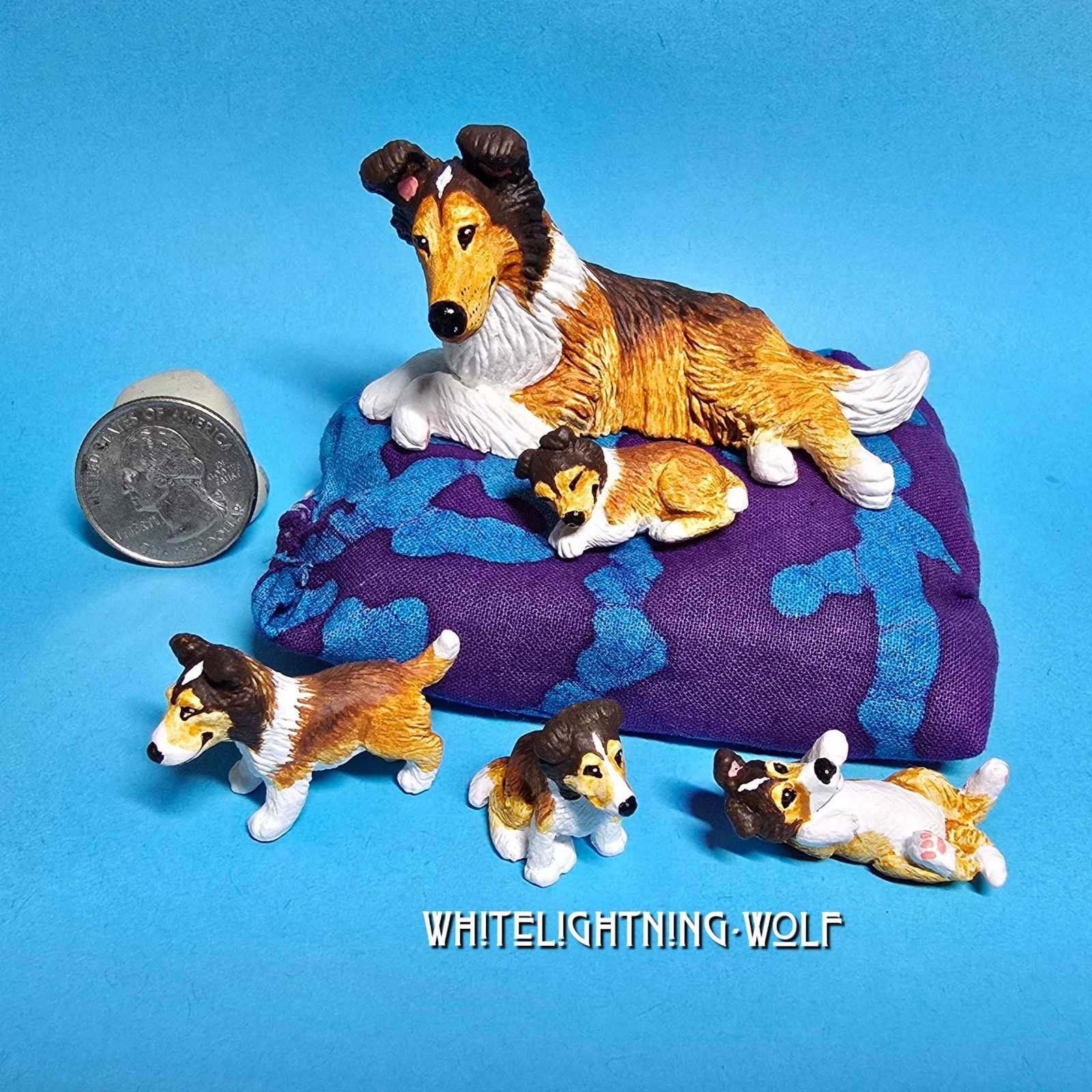 OOAK Custom Vintage Puppy In My Pocket Collie Dog Pups Toy Animal Figure -BELLA-