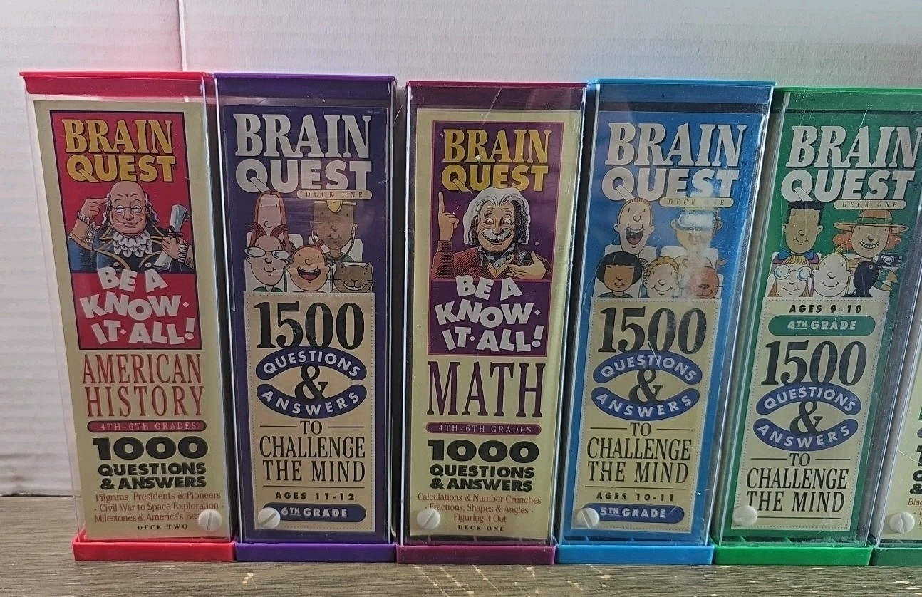 8 Vintage RARE Brain Quest 1500 Questions & Answers Deck 1&2 Grade 1-7 Some New