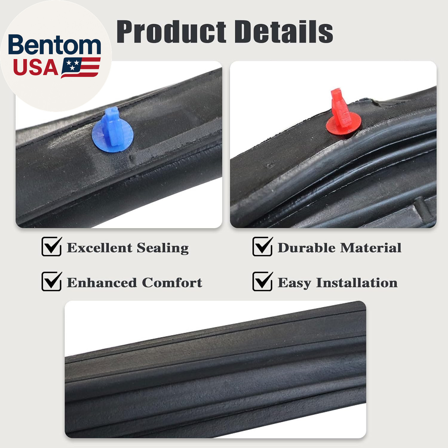 1 Pair Front Full Door Felt Gasket Trim Seal Weatherstrip Compatible with Jeep W