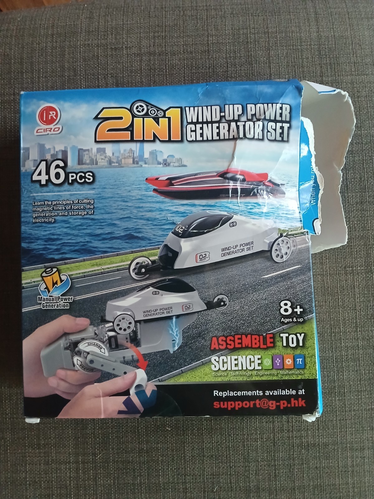 2in1 Race Car and Boat Wind up Power Generator 46 piece Set Ages 8 up Ciro ZC3