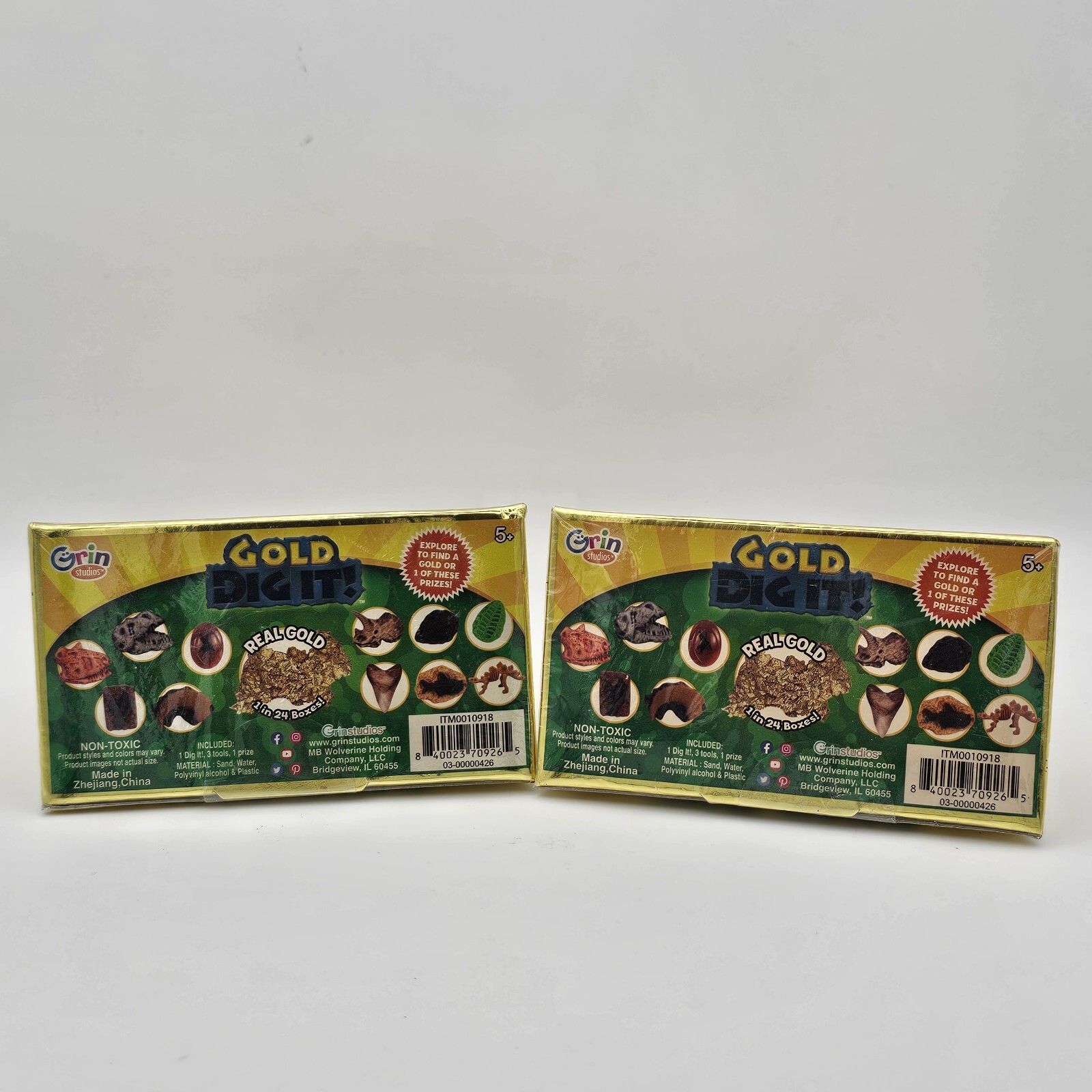 Gold Dig It! Dino Dig! Grin Studios Real Gold 1 in 24 Boxes New Sealed Set Of 2