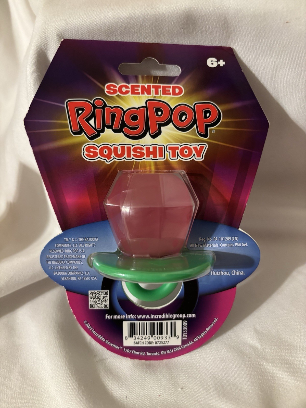 Scented Ring Pop Squishy Sensory Toy Pink/Green Made By Incredible Group New!