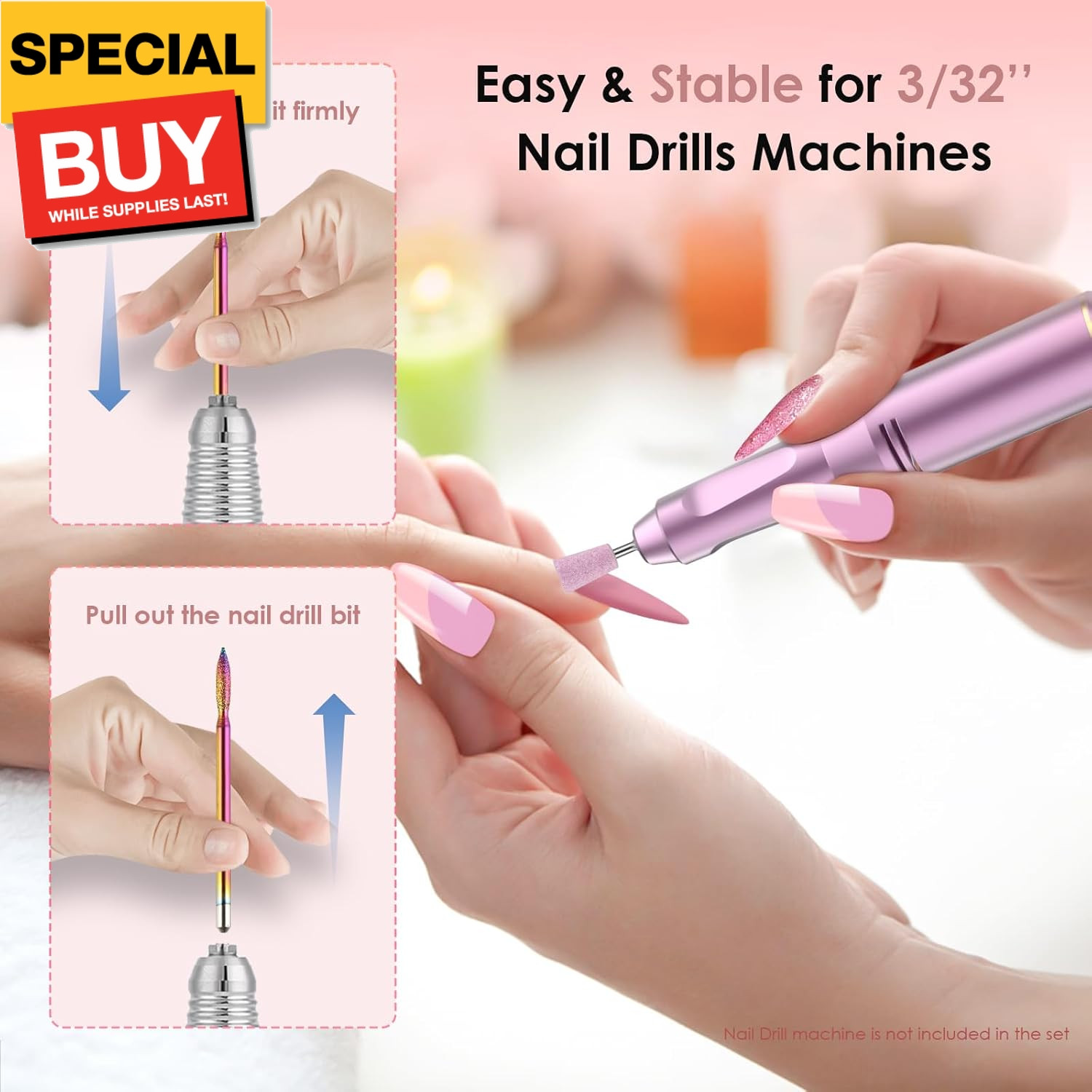 26PCS Nail Drill Bits Set with Holder Case, 3/32 inch Ceramic Safety Bits for Na