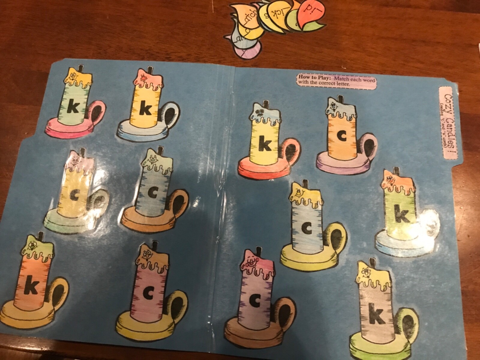 Cozy Candles! Reading “c” “k” words 2nd grade language arts file folder game