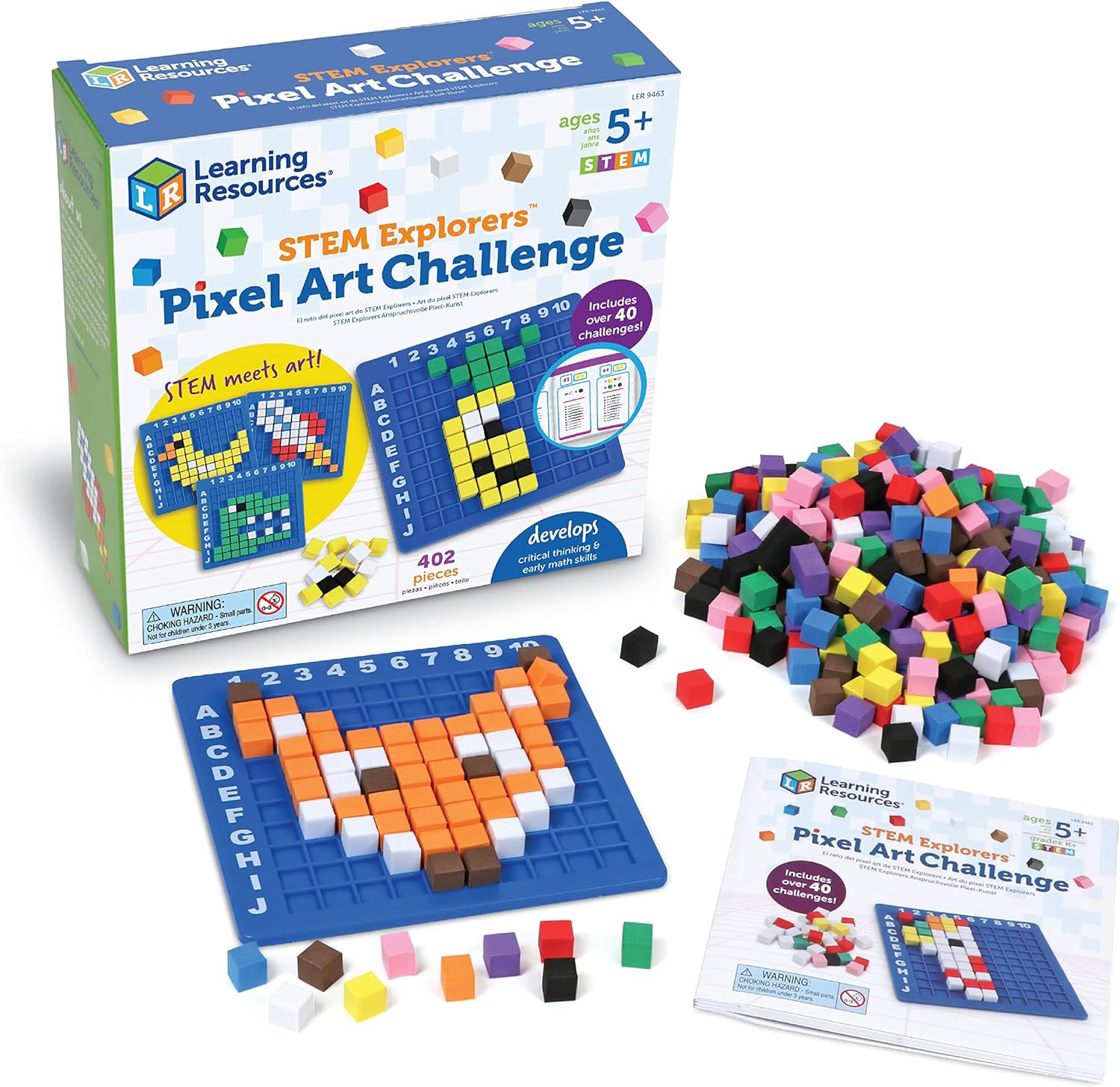 STEM Explorers Pixel Art Challenge – Math Puzzles, Pattern Blocks, Sensory Bin,