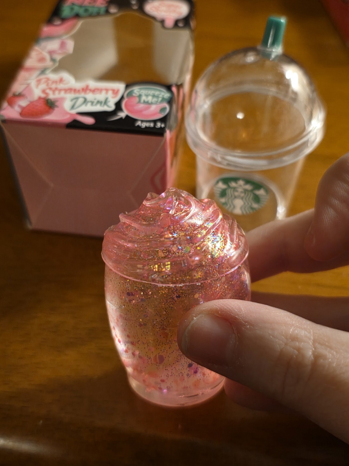 Small Pink Starbucks Strawberry Pink Drink Sugar Filled Squishy Toy, New In box