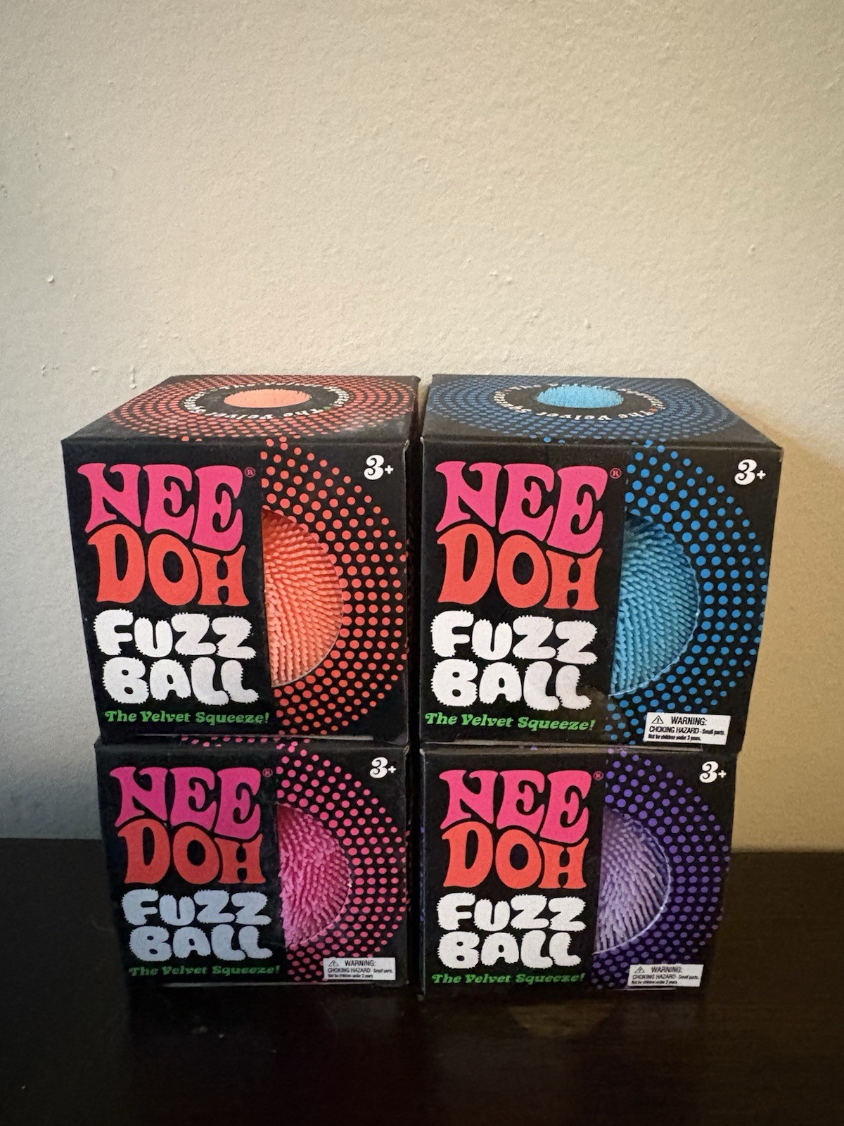 BRAND NEW Lot of 4 NEE DOH Fuzz Ball Squeeze Blue/Purple/Pink/Orange
