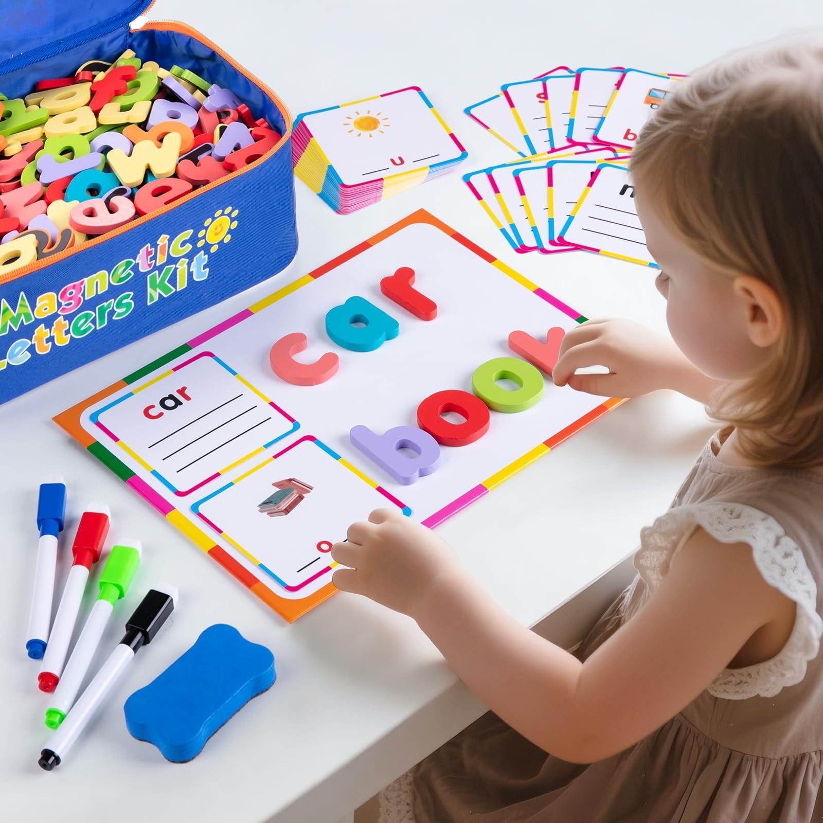 Magnetic Alphabet Letters Set – 310 Pcs with Board & Organizer Bag, Wooden Upper