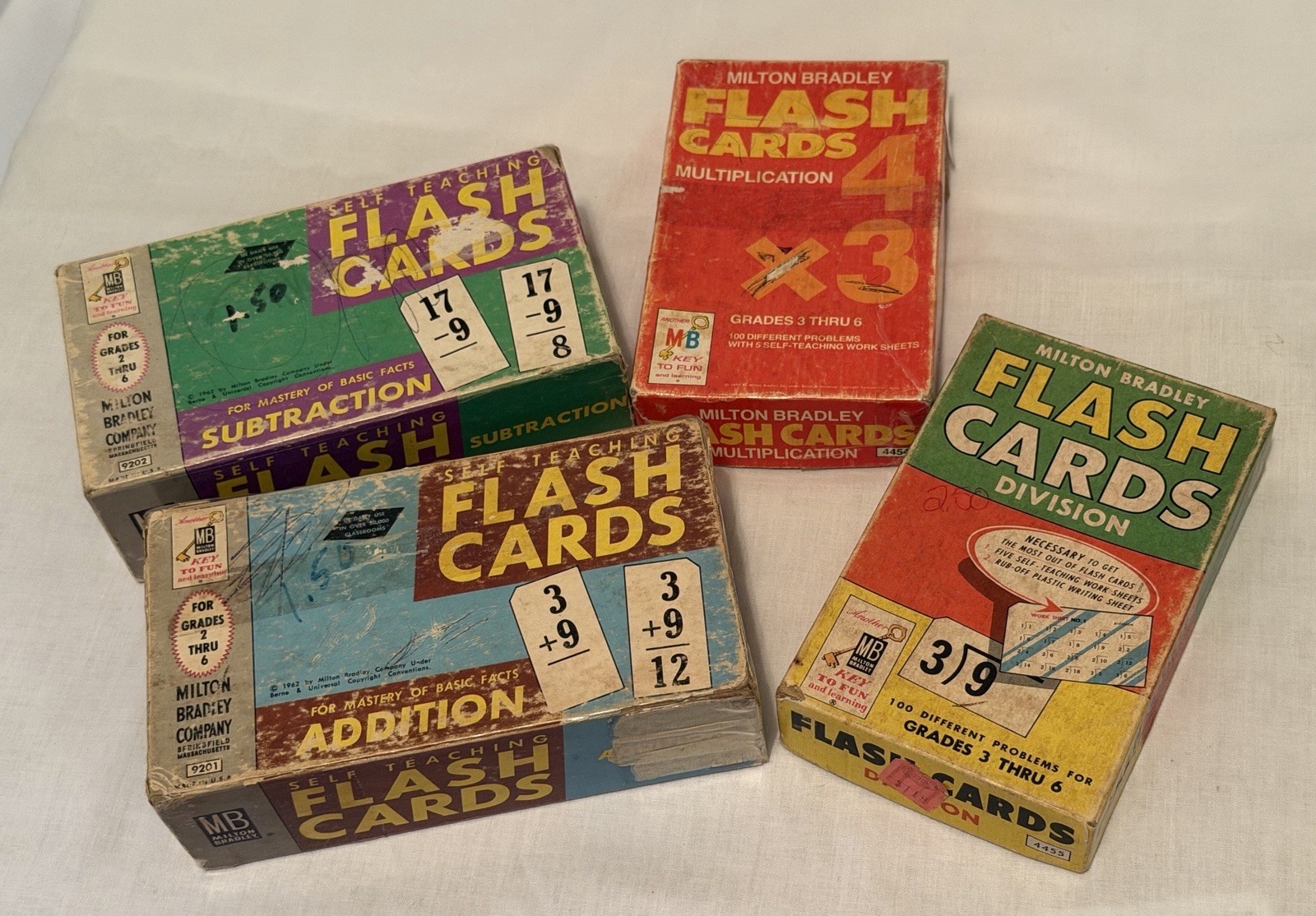 (4) Vintage 1962 and 1963 Milton Bradley Flash Cards Grades 2 thru 6