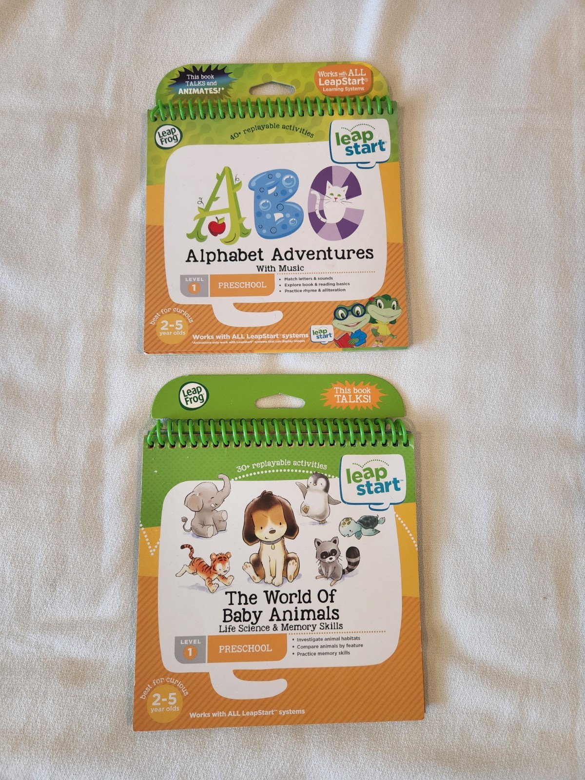 2 Leap Frog Leap Start Level 1 2-5 yr. olds Books Alphabet Adventures & Animals