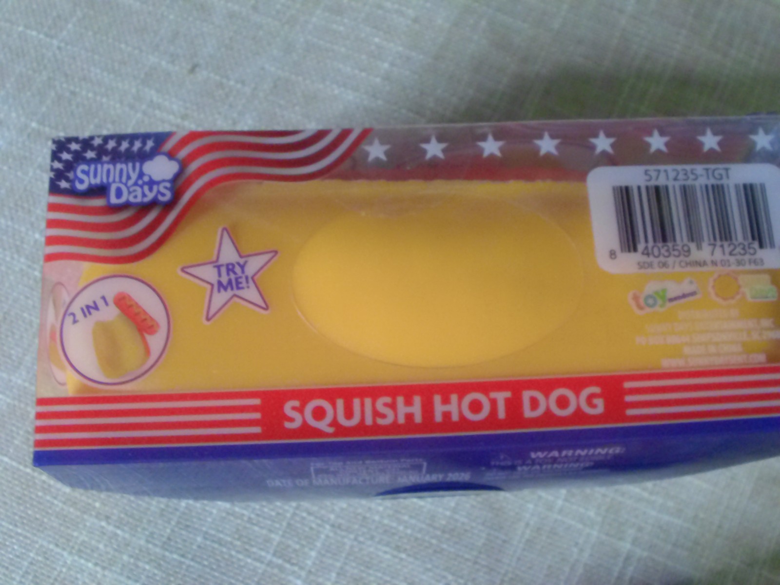 2-Squishy Hot Dog Squeezy Fidget Toy Sunny Days 2-in-1 Hotdog Stress Relief NEW