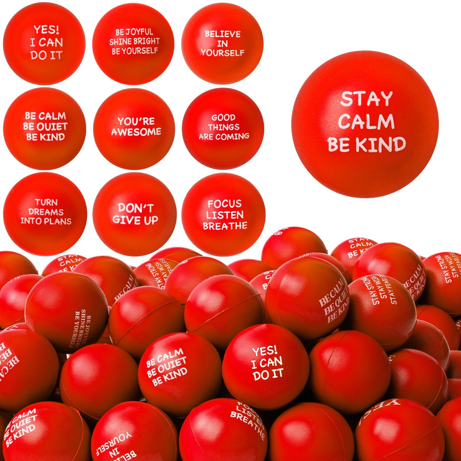 SHQDD 100PCS Motivational Stress Balls for Adults and Kids – 1.57 inches, Red