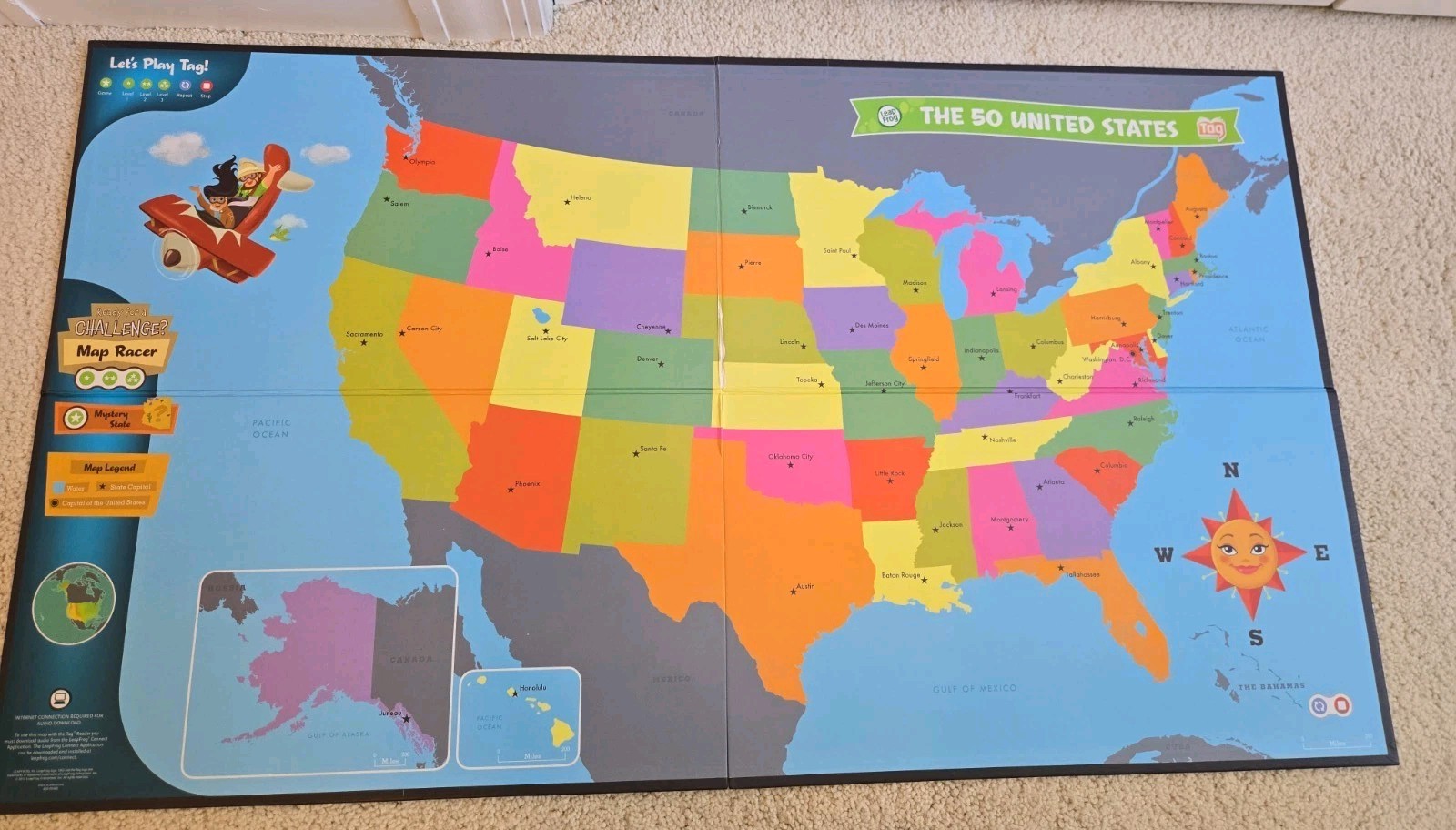 Leap Frog Tag Interactive United States Map & World Map 2 Sided NO PEN