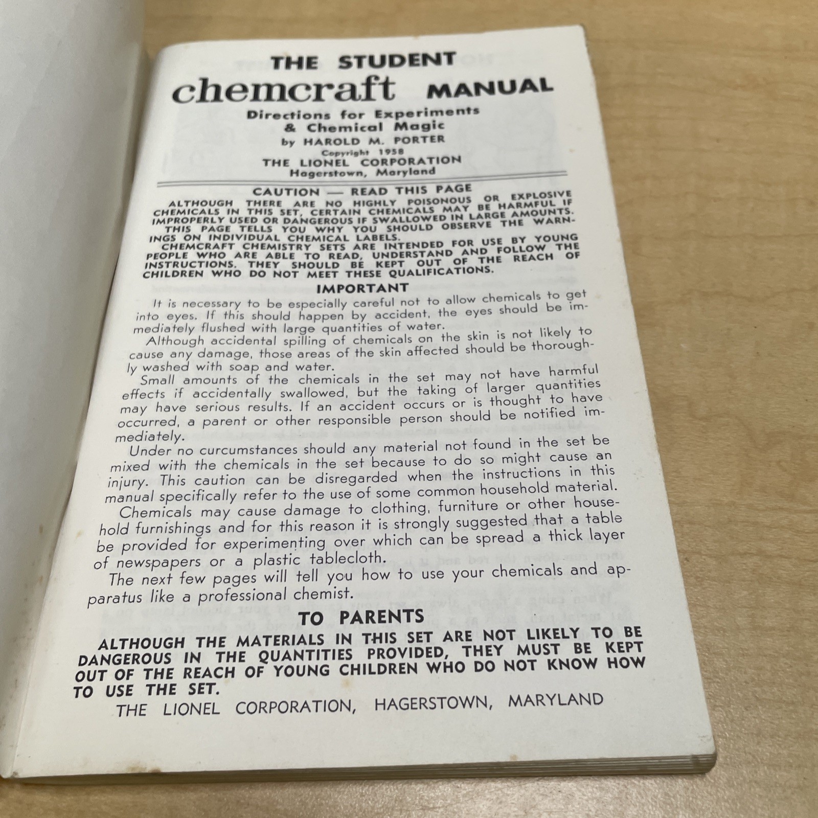 1958 Lionel Porter Chemcraft Senior Manual