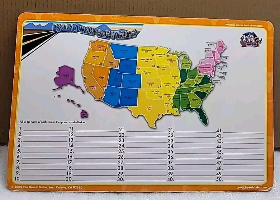 Vintage Board Dudes – United States US States/Capitols Map Learning Educational