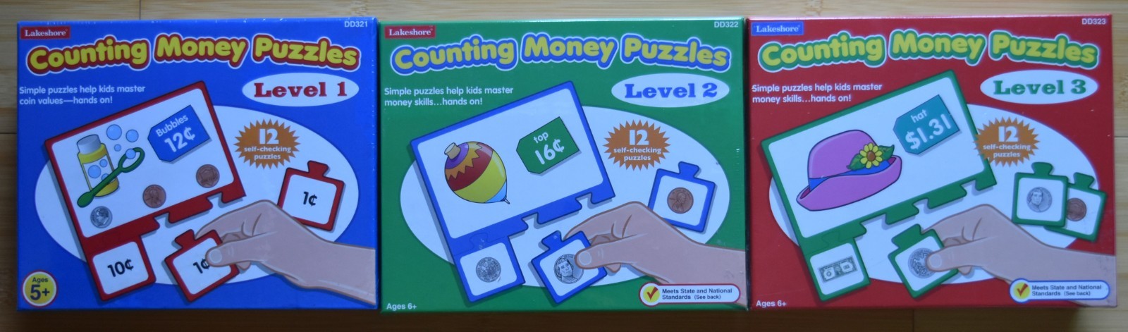 Lakeshore, Counting Money Puzzles, Level 1, 2, and 3, Ages 5+, NEW/SEALED