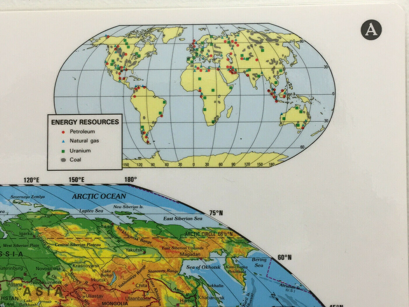 Nystrom Physical Landscape Laminated World Map 2-Sided 22″ X 17.5″ Very Clean