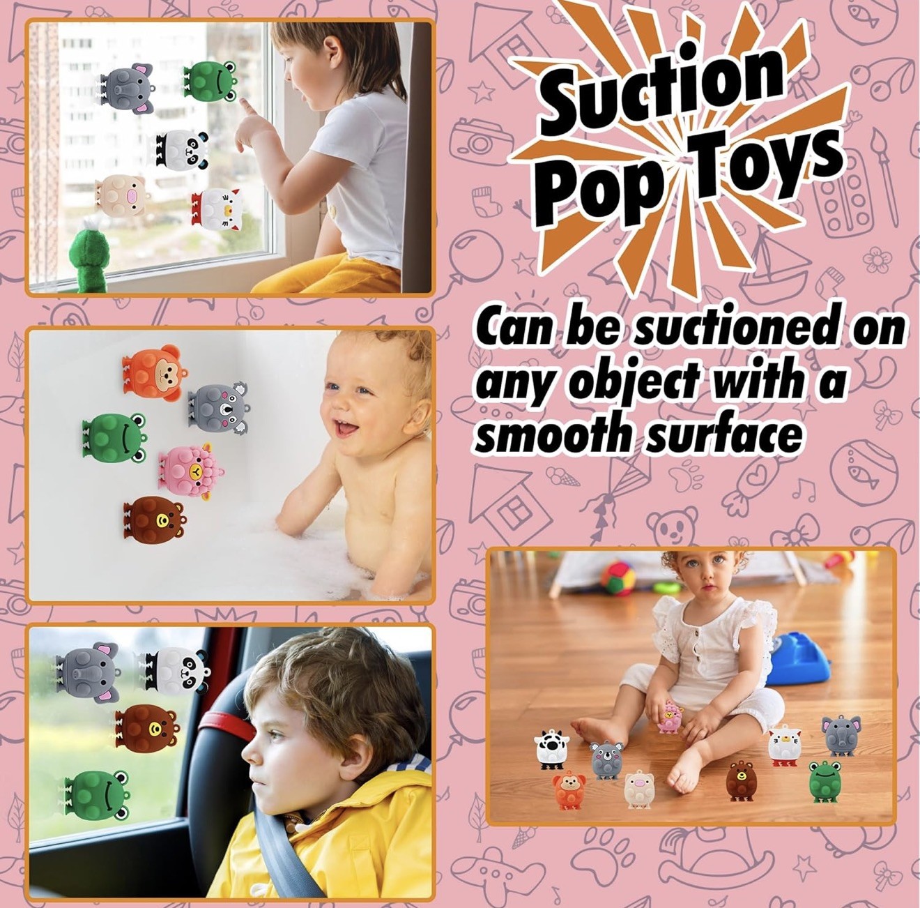 3D Animal Suction Pop Toys Variety Lot (12 Pieces Plus Box)