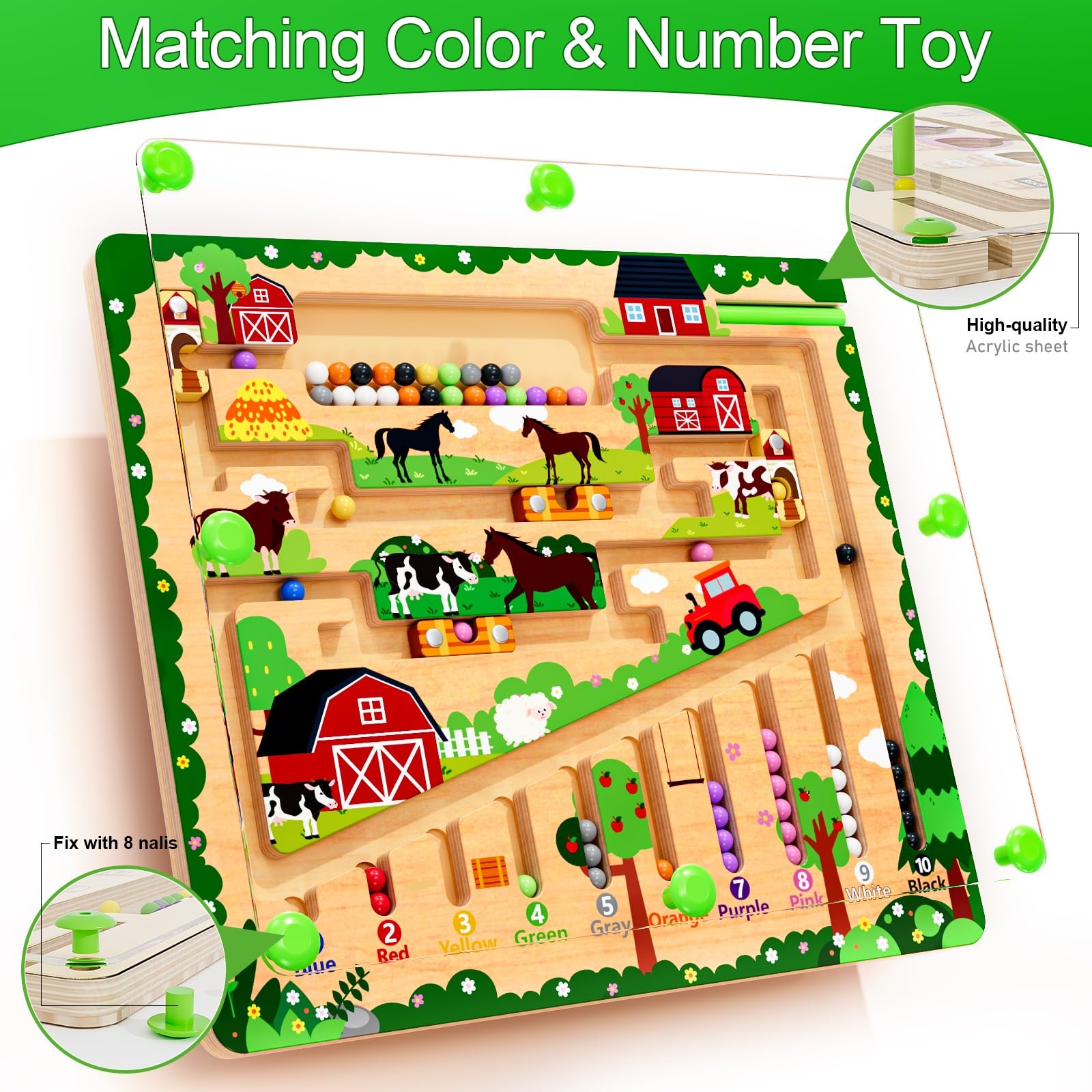 zhiwuzhu Magnetic Color and Number Maze, Compact Portable, Cyan