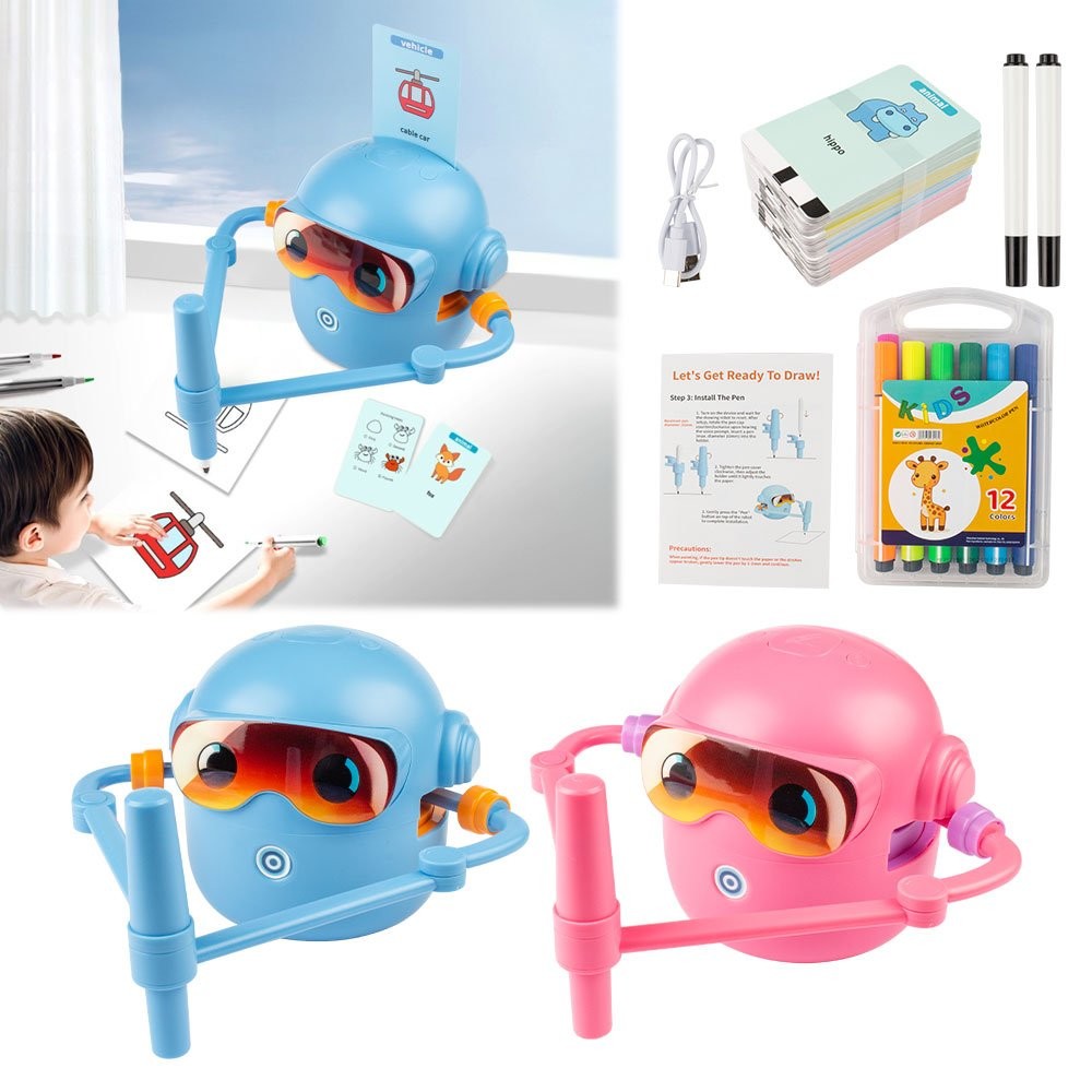 Interactive Educational Drawing Robot For Kids Learning Toy With 100 Word Cards