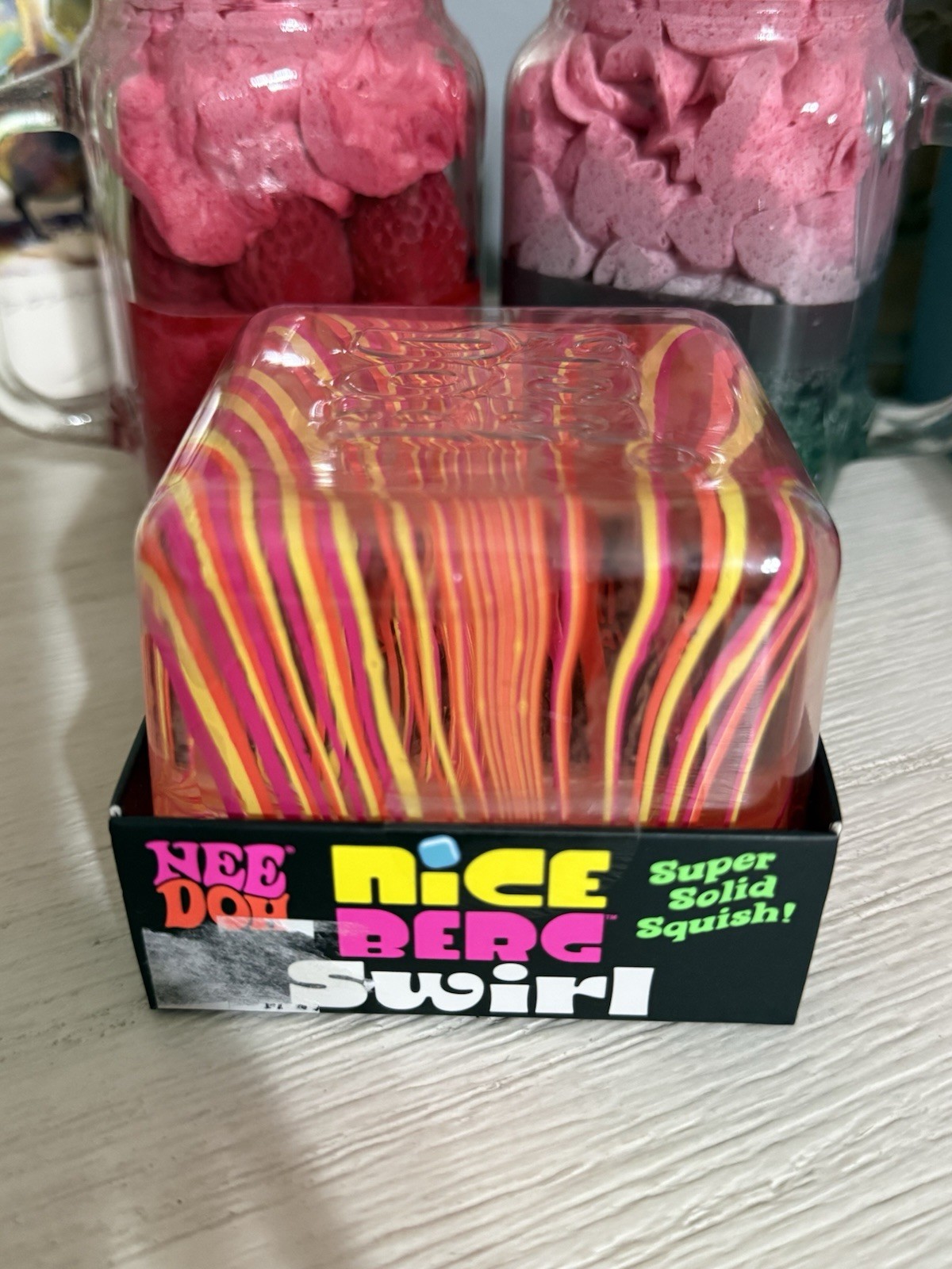 NeeDoh Nice Berg Swirl XL Giant Nee Doh Squishy Swirl Cube Orange Pink Yellow