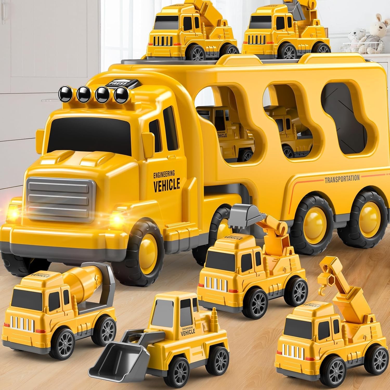 JUKUDAHU Trucks for Toddlers 2-4 13.3 x 4.3 x 5.7 inches, 5 Construction Cars