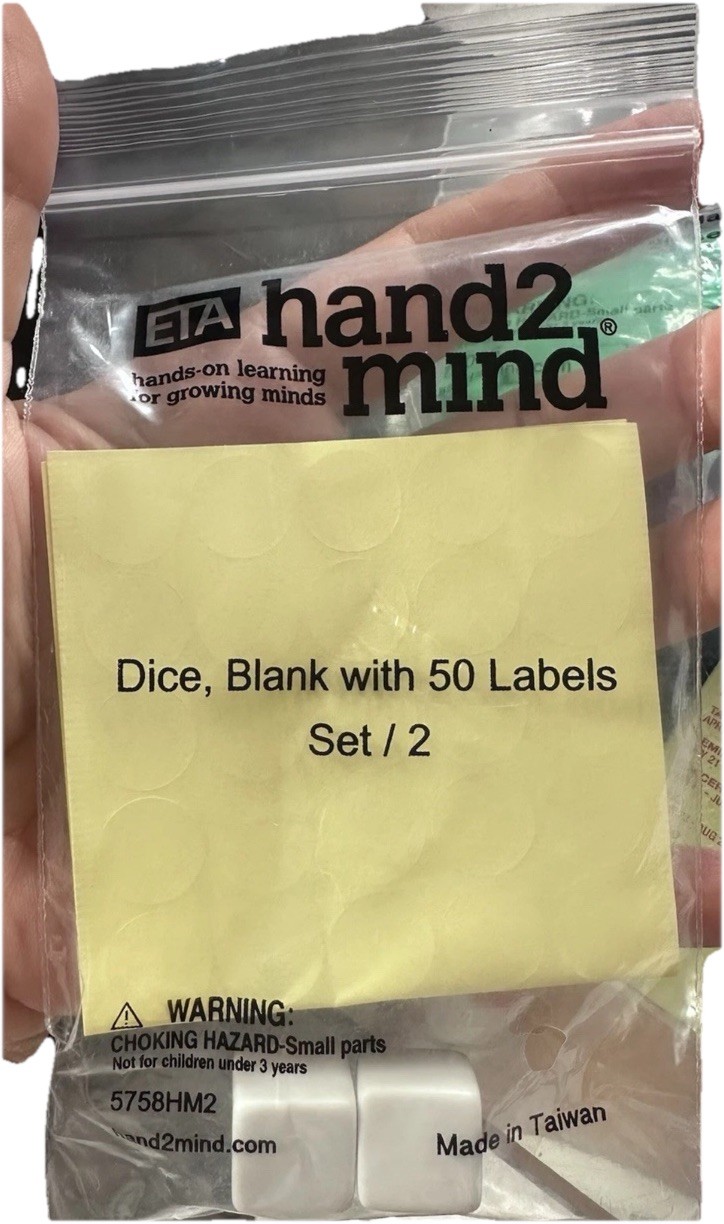 Hand2Mind Blank Dice With 50 Labels Math Manipulative Classroom Teaching Aid