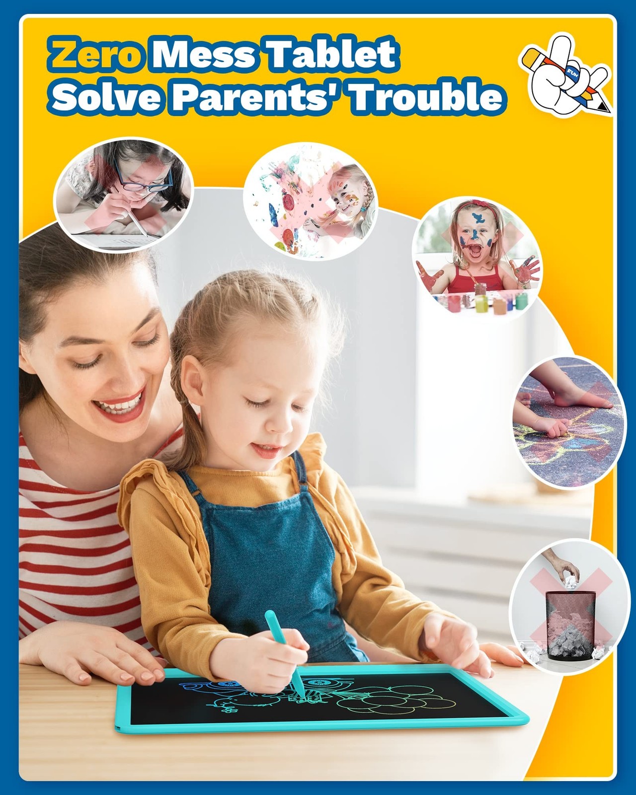 TEKFUN 15″ LCD Writing Tablet for Kids, Large Drawing Pad for Boys & Girls, S…