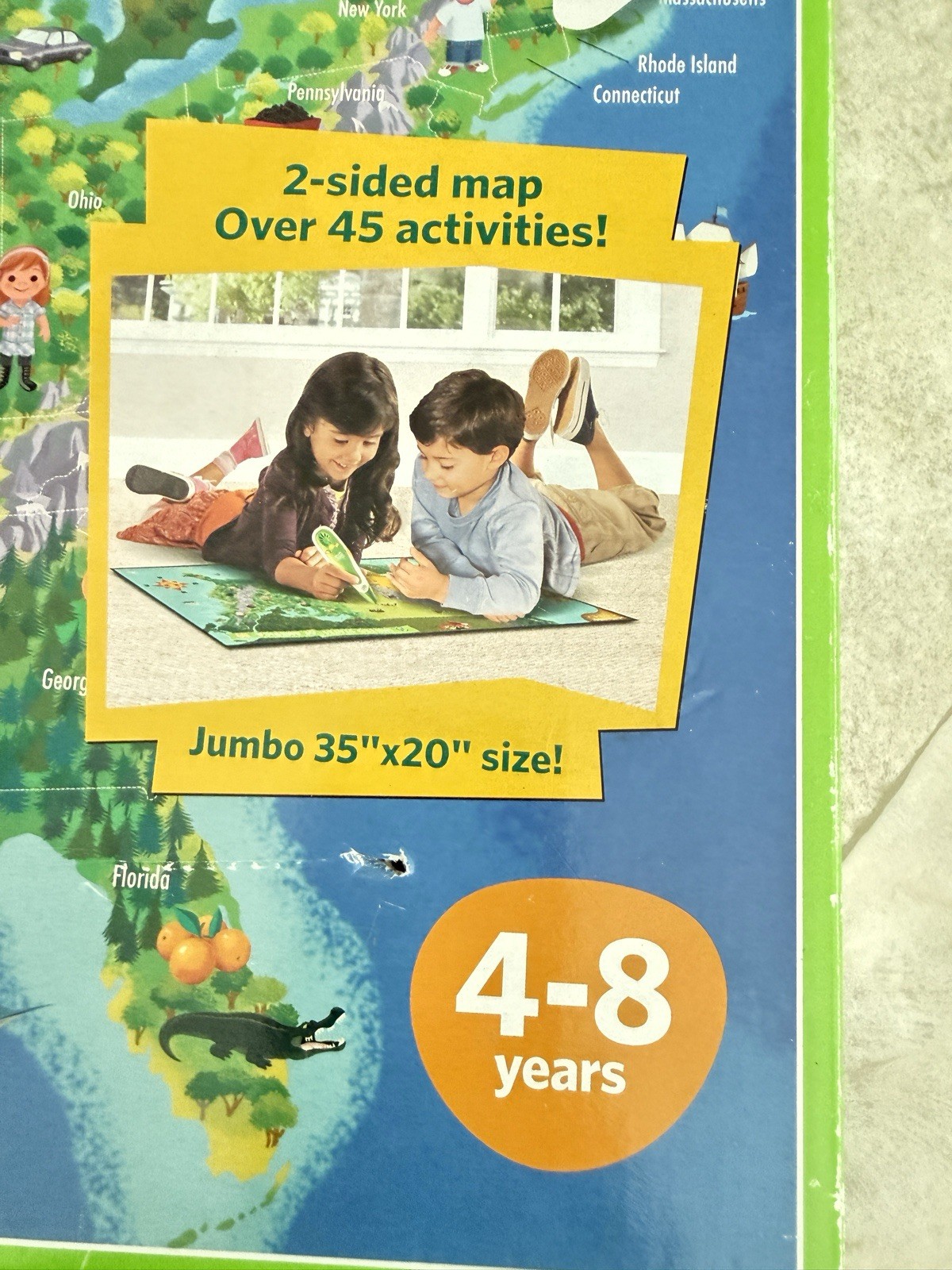 Leap Frog Tag Interactive United States Map 2-Sided Jumbo 35″ x 20″ Used