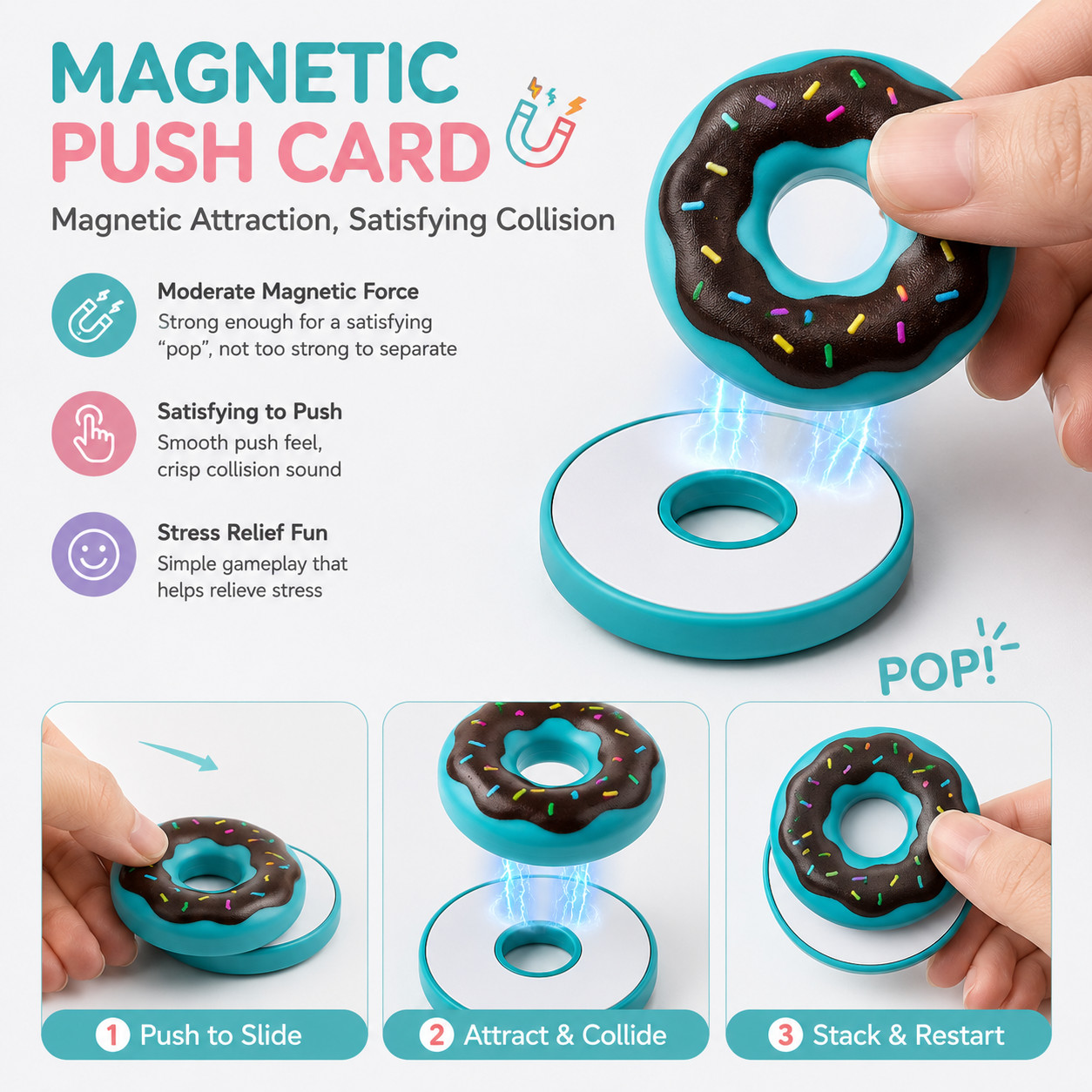 3Pcs Fidget Toys Pain Stimming 4 Button Clicker Keyboard Donut Magnetic Slider