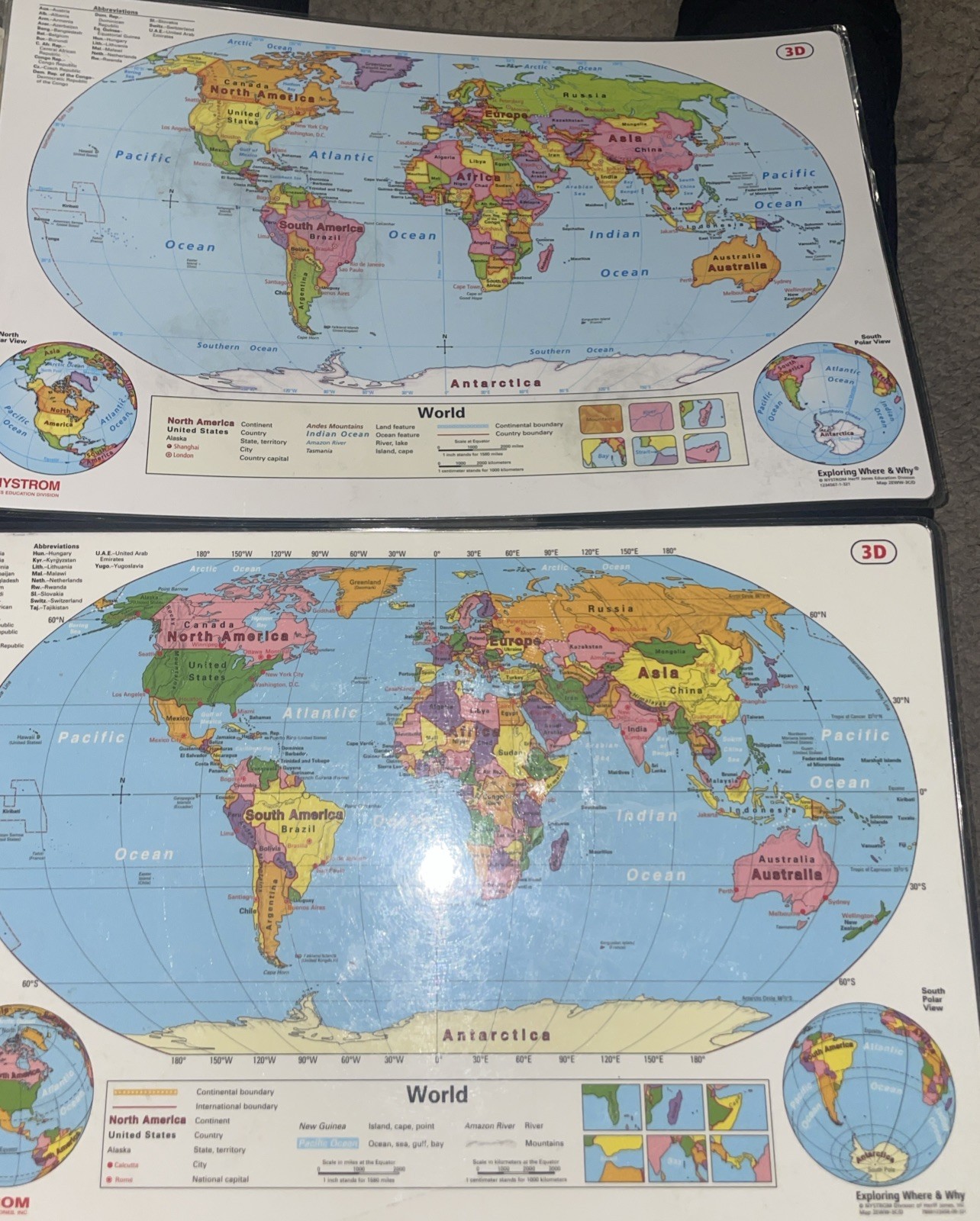 Nystrom Laminated 2 Sided United States / World Maps 22″ X 17″ Set Of 2 VTG