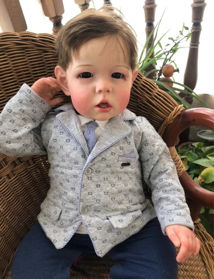 28in Finished Reborn Baby Doll With Hand-Rooted Mohair Realistic Boy Toddler Toy