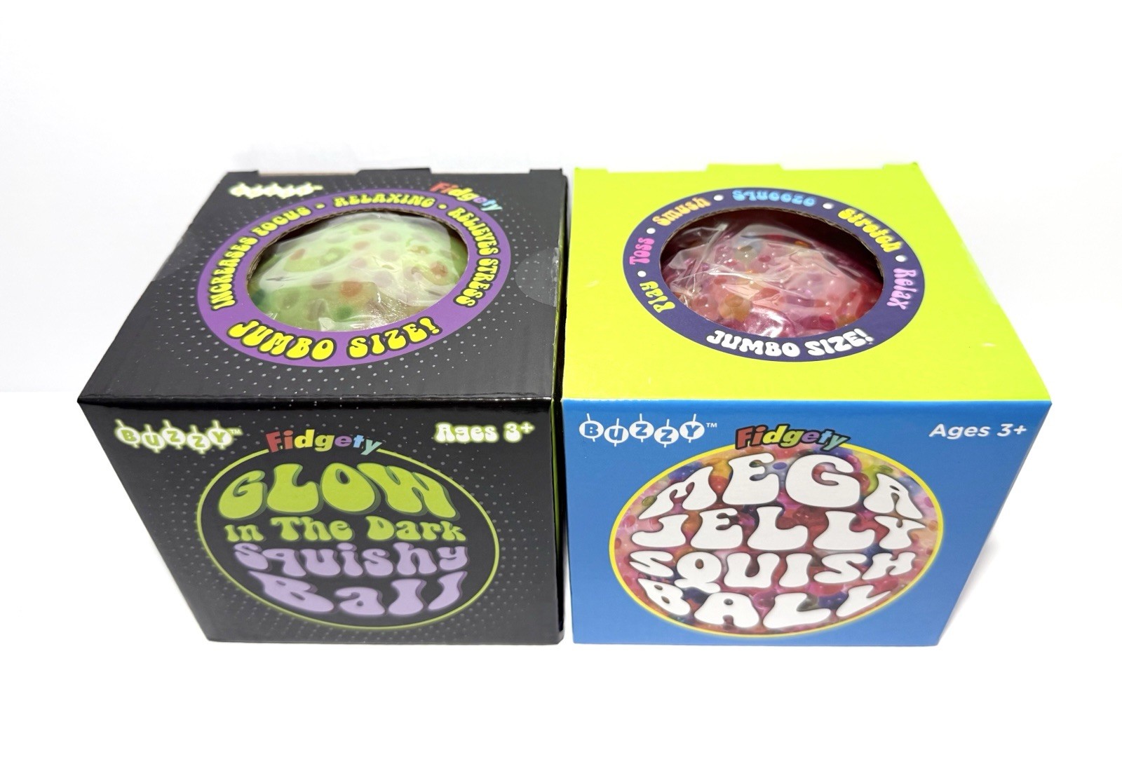 New Mega Jelly Squish Ball & Glow Squishy Ball 4” Viral Sensory Fidget Toy Lot