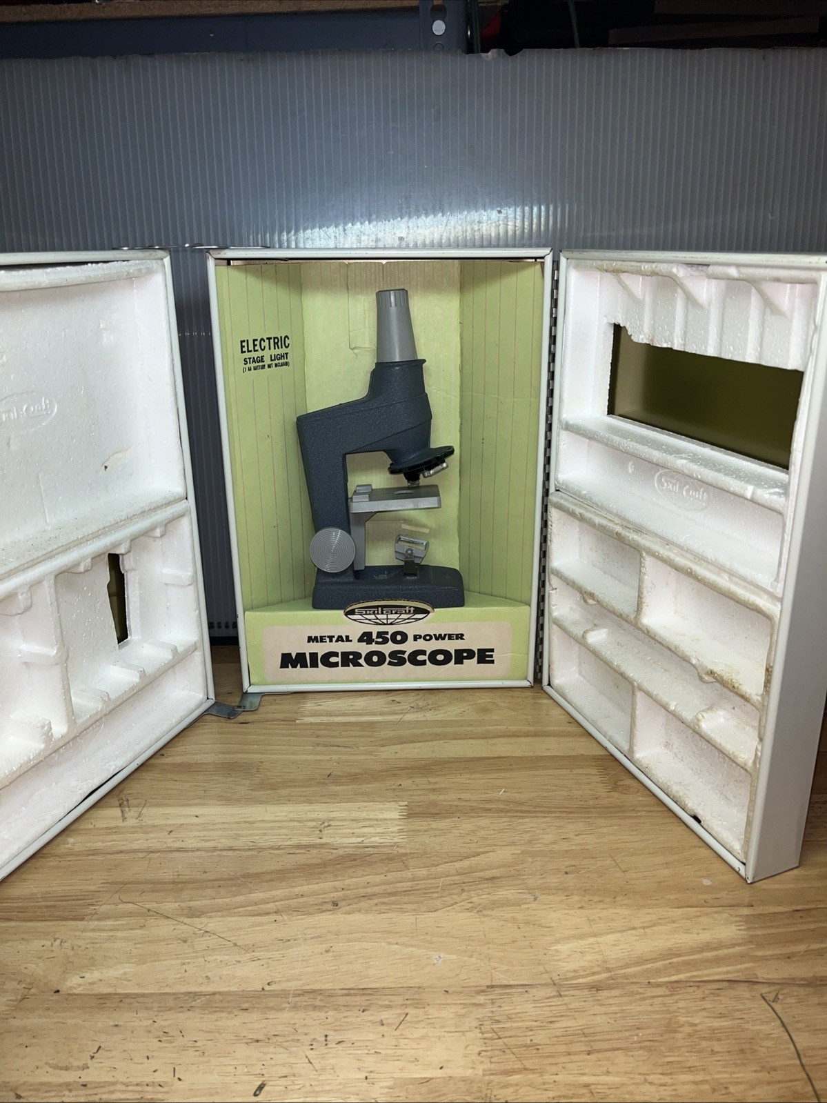 1960’s Skilcraft (Skil Craft) Microscope Lab EMPTY Metal Box W/Microscope Only