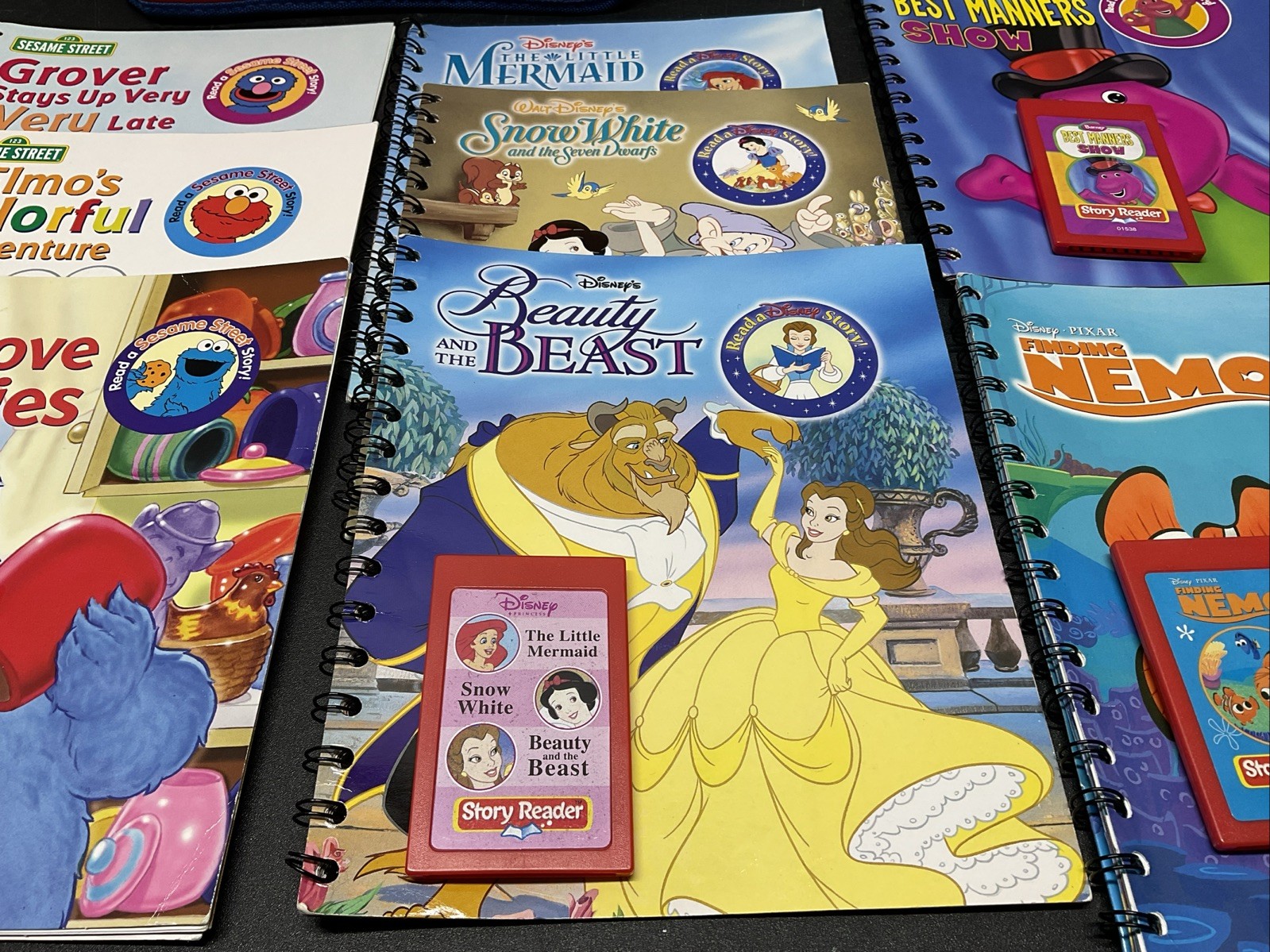 Disney Story Reader Books and Cartridge , Sesame Street, & BARNEY BUNDLE W/CASE